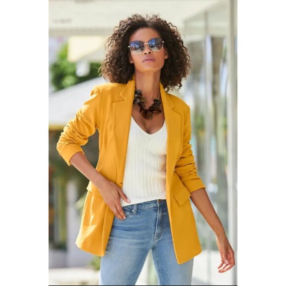 Size 10 $120.00 BOSTON PROPER Beyond Travel Gold Classic Boyfriend Blazer Jacket - Picture 2 of 14